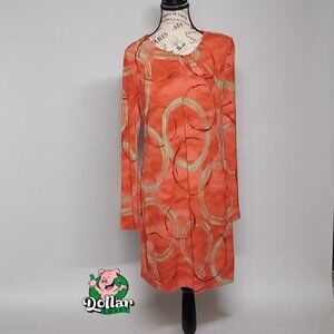 Simply Vera Wang Red Orange LS Stretch Pleated Neck Dress Size M